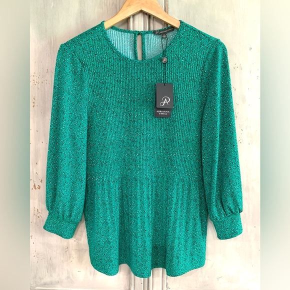 NWT Adrianna Papell Green Pleated Trapeze Top Sz M - Picture 1 of 11